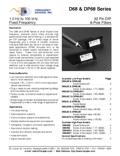 Frequency Devices D68 / DP68 Series 8‑Pole Filters Datasheet - cover page
