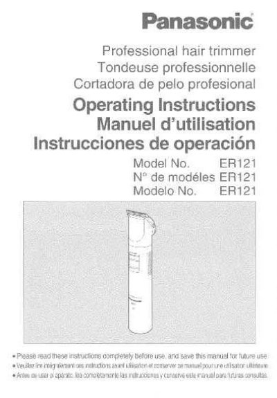 Panasonic ER121 Professional Hair Trimmer Operating Instructions - cover page
