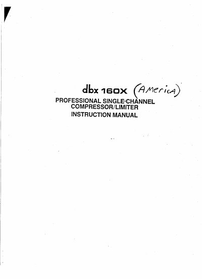 dbx 160X Professional Single-Channel Compressor/Limiter Instruction Manual - cover page