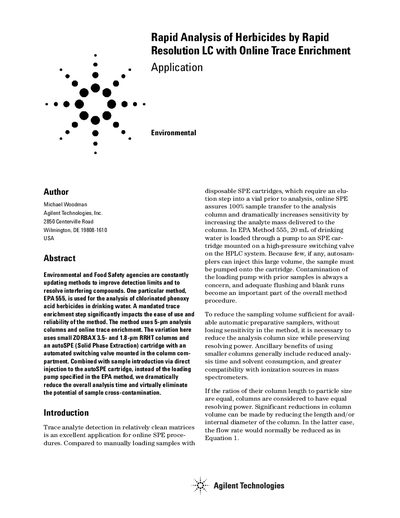 Agilent 1200 Series Rapid Resolution LC Herbicide Analysis Application Note - cover page