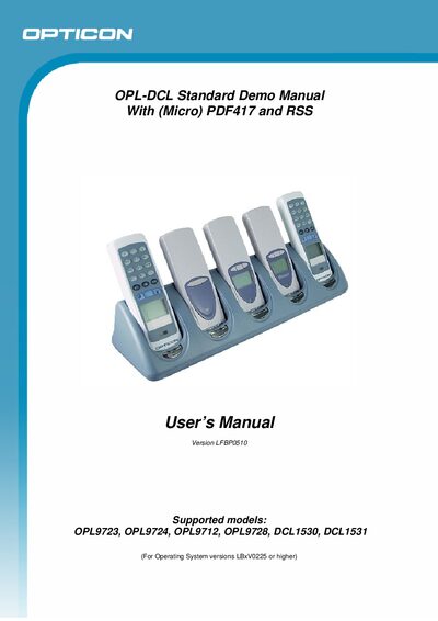 Opticon OPL/DCL Standard Demo User Manual (Micro PDF417 and RSS) - cover page