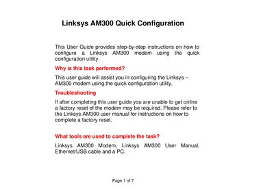 Linksys AM300 Modem Quick Configuration Guide - cover page
