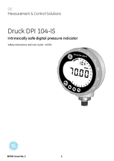 Druck DPI 104-IS Intrinsically Safe Digital Pressure Indicator User Manual - cover page