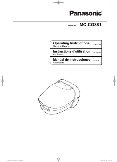 Panasonic MC-CG381 Vacuum Cleaner Operating Instructions - cover page