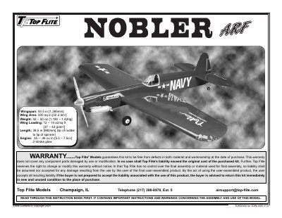 Top Flite TOPZ9300 Nobler ARF Assembly and Operation Manual - cover page