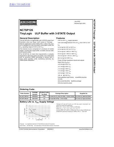 Fairchild Semiconductor NC7SP126 TinyLogic ULP Buffer Datasheet
