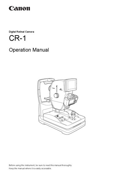 Canon CR-1 Digital Retinal Camera Operation Manual - cover page