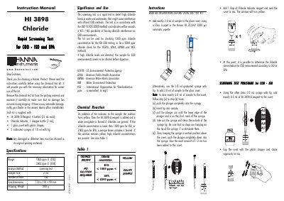 Hanna Instruments HI 3898 Chloride Rapid Screening Test Instruction Manual - cover page