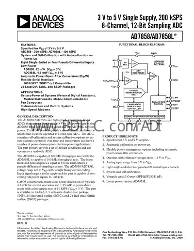 Analog Devices AD7858/AD7858L ADC Datasheet - cover page