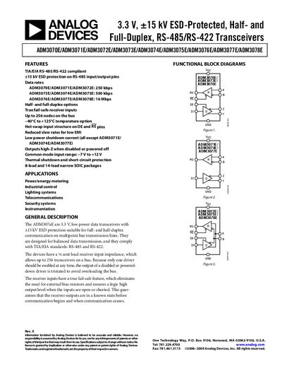 Analog Devices ADM3070E–ADM3078E Datasheet Rev E - cover page