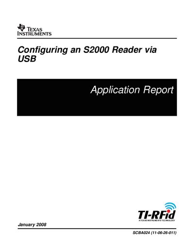 Texas Instruments S2000 Reader Configuration Manual