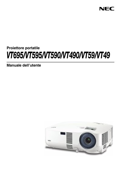 NEC VT695/VT595/VT590/VT490/VT59/VT49 Projector User Manual - cover page