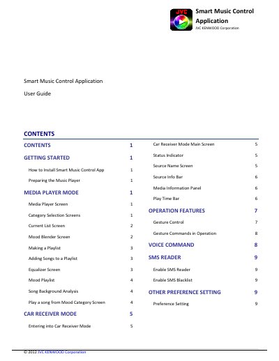 JVC Smart Music Control Application User Guide - cover page