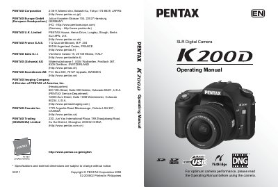 PENTAX K200Dcamera Manual - cover page