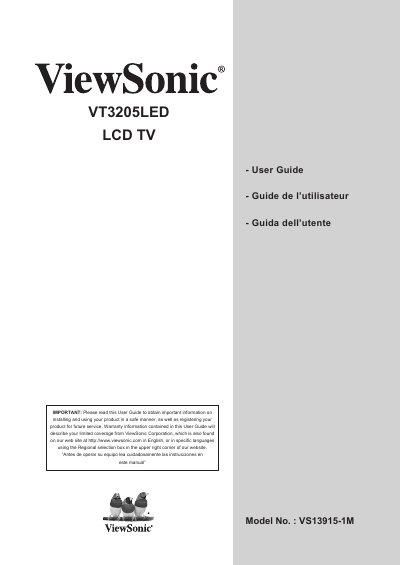 ViewSonic VT3205LED LCD TV User Guide - cover page
