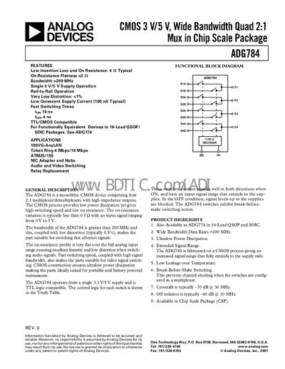 Analog Devices ADG784 Datasheet - cover page