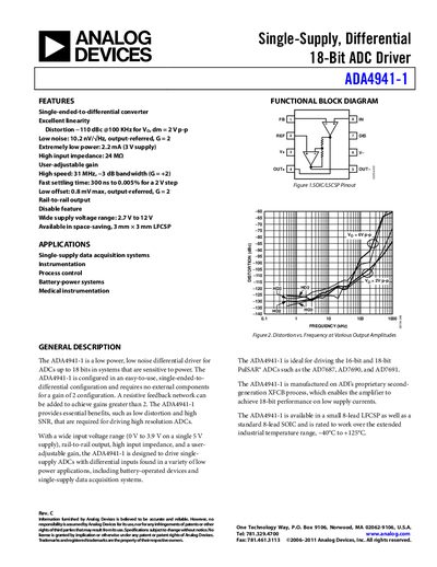 Analog Devices ADA4941-1 Datasheet - cover page