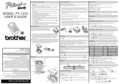 Brother PT-1200 Label Printer User's Guide - cover page