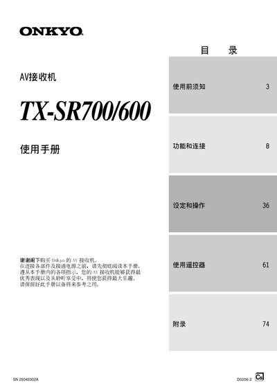 Onkyo TX-SR700/600 AV Receiver User Manual