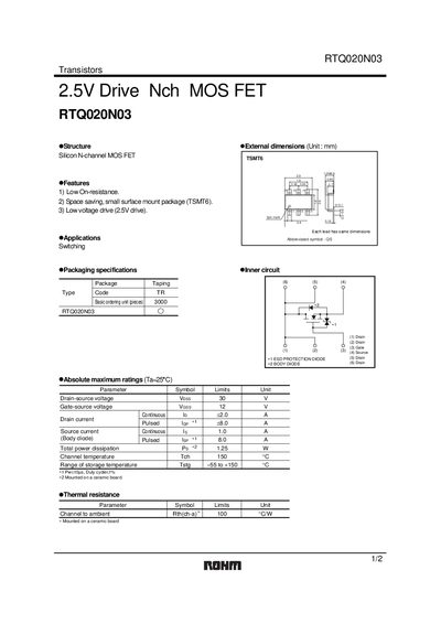 ROHM RTQ020N03 Datasheet - cover page