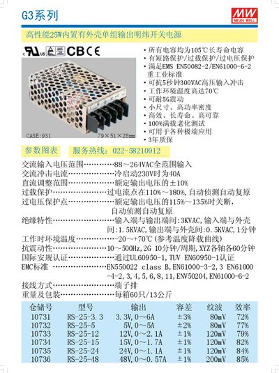 Mean Well G3 Series Switching Power Supply Manual - cover page