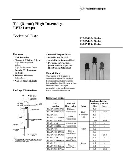 Agilent HLMP-132x/HLMP-142x/HLMP-152x Series Technical Data - cover page
