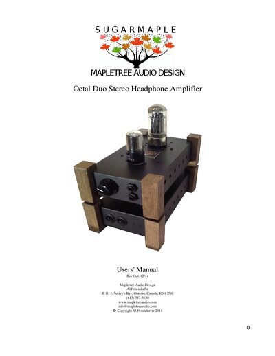 Mapletree Audio Design OD300 Stereo Headphone Amplifier User Manual - cover page