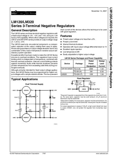 National Semiconductor LM120/LM320 Series 3-Terminal Negative Regulators Manual - cover page