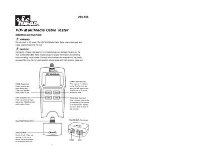 Ideal 33-856 VDV MultiMedia Cable Tester Operating Instructions - cover page