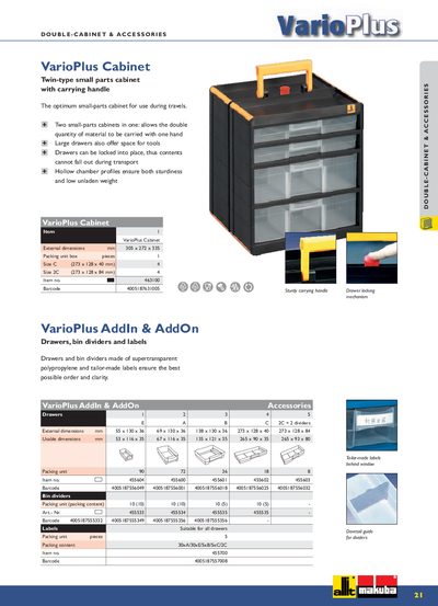 VarioPlus Cabinet Twin-type Small Parts Cabinet Product Leaflet - cover page