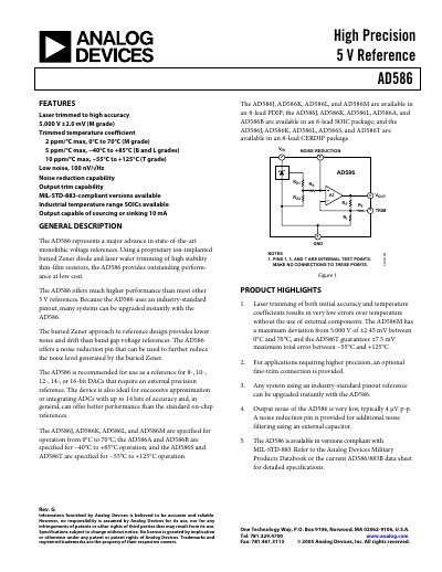 Analog Devices AD586 Voltage Reference Datasheet - cover page