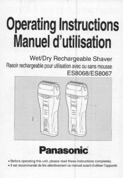 Panasonic ES8067/ES8068 Wet/Dry Rechargeable Shaver Operating Instructions - cover page