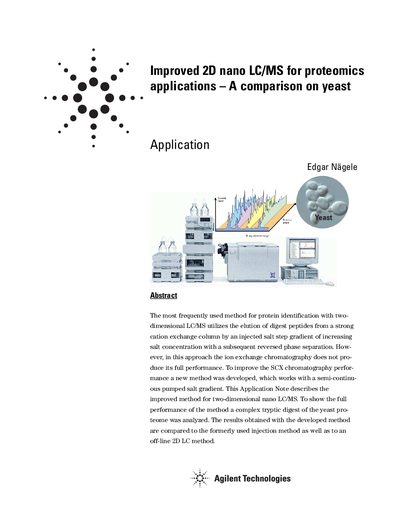 Agilent 1100 Series Improved 2D Nano LC/MS Application Note - cover page