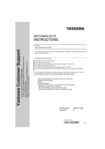 Yaskawa MOTOMAN‑HC10 Instruction Manual - cover page