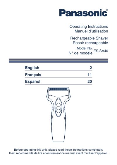 Panasonic ES-SA40 Manual - cover page