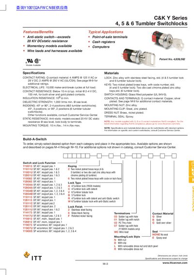 ITT C&K Y Series 4/5/6 Tumbler Switchlocks Product Leaflet - cover page