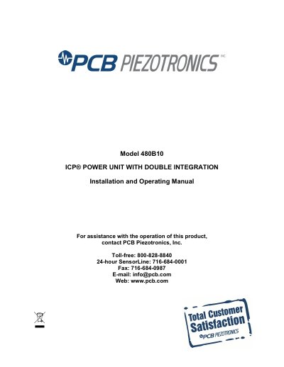 PCB 480B10 ICP Power Unit Installation and Operating Manual - cover page
