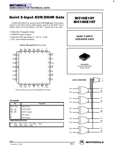Motorola MC10E107/MC100E107 Semiconductor Technical Data - cover page