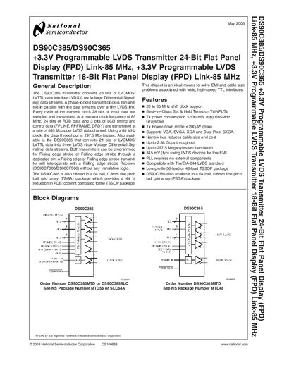 National Semiconductor DS90C385/DS90C365 Datasheet - cover page