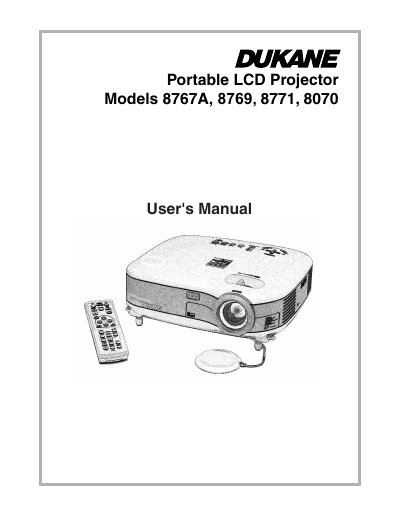 Dukane 8767A/8769/8771/8070 Portable LCD Projector User's Manual