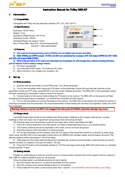 FrSky D8R-XP Receiver Instruction Manual