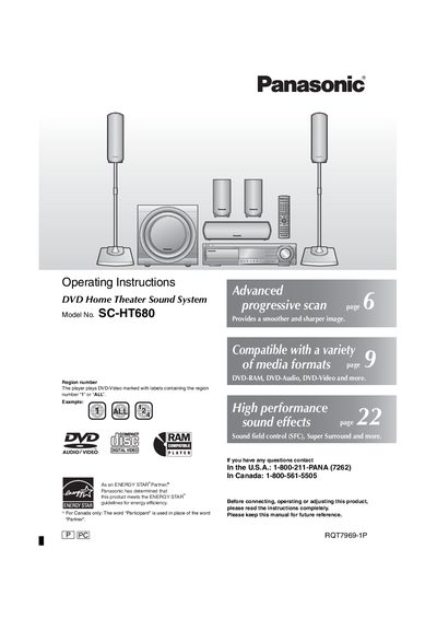 Panasonic SA-HT680 DVD Home Theater System Operating Instructions - cover page