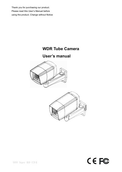 Sony typeA/typeB WDR Tube Camera User Manual - cover page