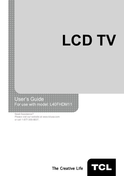 TCL L40FHDM11 LCD TV User Guide - cover page