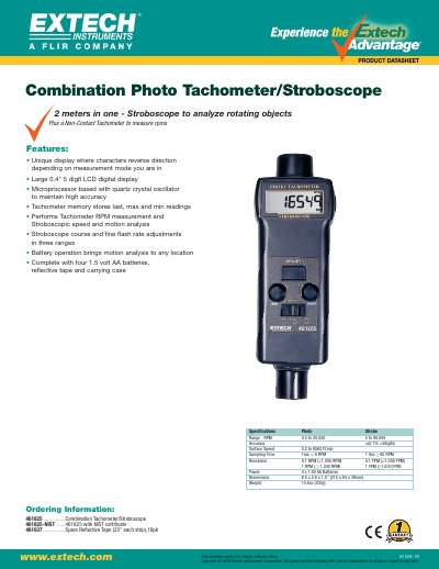 EXTECH 461825 ................Combination Tachometer/Stroboscope 461825-NIST ......461825 with NIST certificate 461937 ................Spare Reflective Tape (23