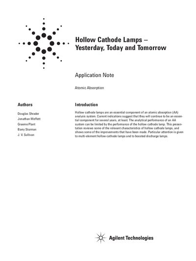 Hollow Cathode Lamps Yesterday Today and Tomorrow Application Note - cover page