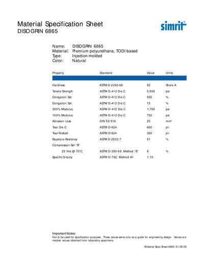 DISOGRIN 6865 Material Specification Sheet - cover page