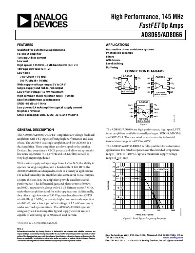 Analog Devices AD8065/AD8066 FastFET Op Amp Datasheet - cover page