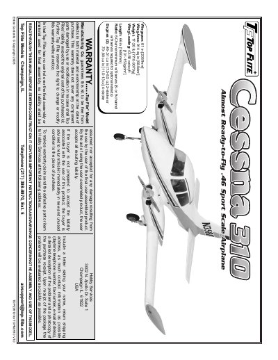 Top Flite TOPA0910 Cessna 310 Assembly and Operation Manual - cover page