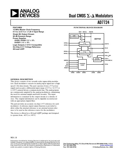 Analog Devices AD7724 Dual Sigma‑Delta Modulator Datasheet